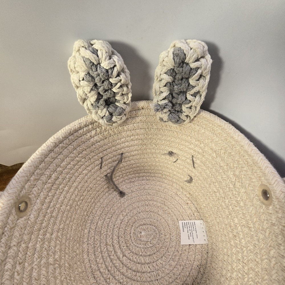 Woven Braided Rope Easter Bunny Rabbit Basket 8" Diam 5.75" H - Picture 5 of 13